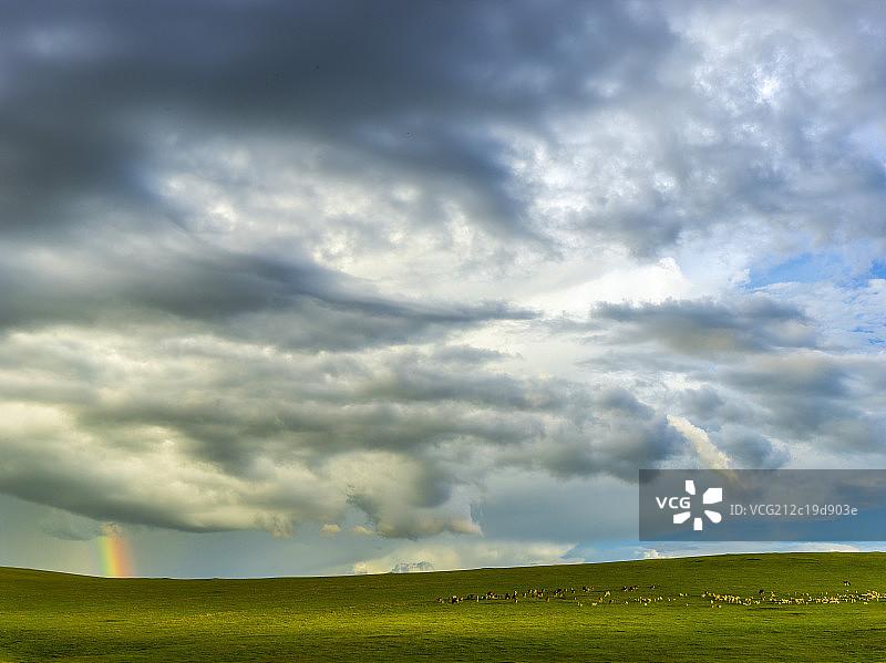 草原上乌云和彩虹图片素材