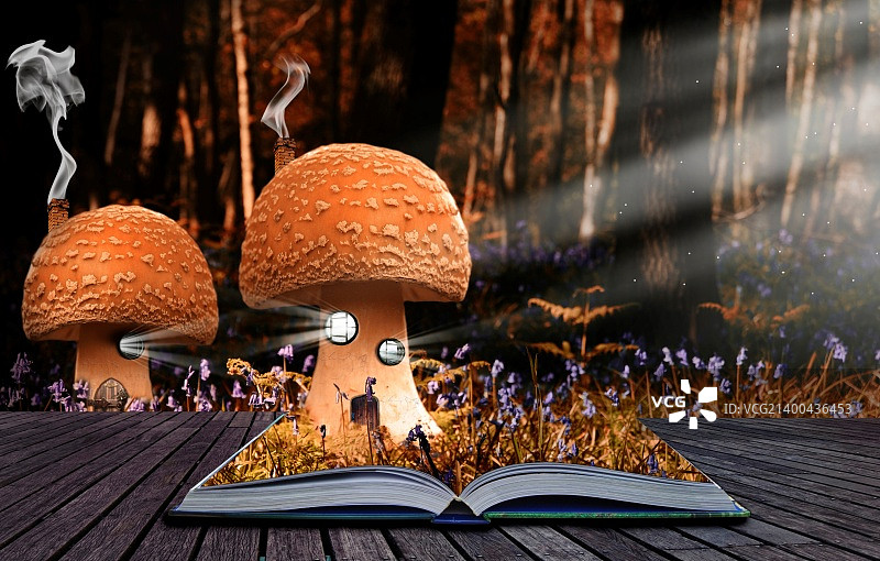 童话书中包含的奇幻世界溢出并创造了奇幻背景图片素材