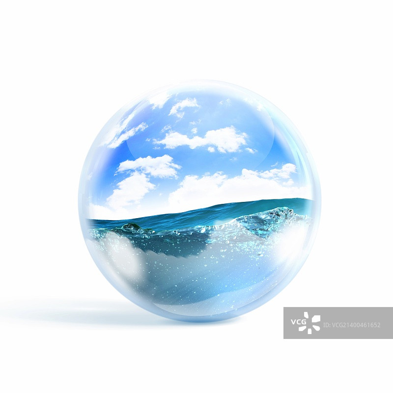 玻璃球里面美丽的蓝色海浪图片素材