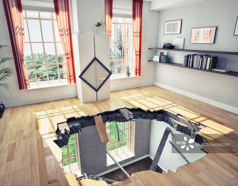 住宅公寓的破地板(图示概念)图片素材