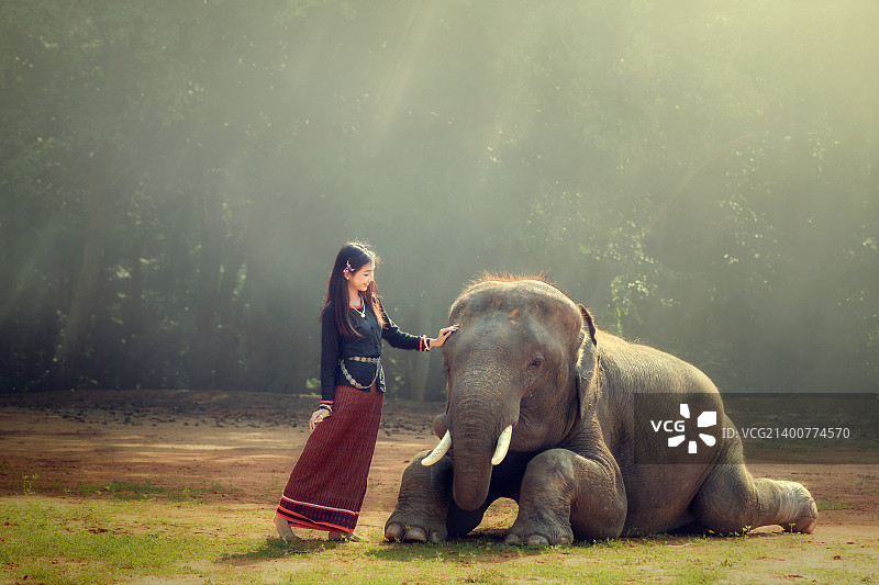 大象和亚洲女孩图片素材