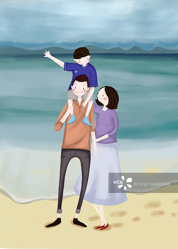 一家人在海边图片素材