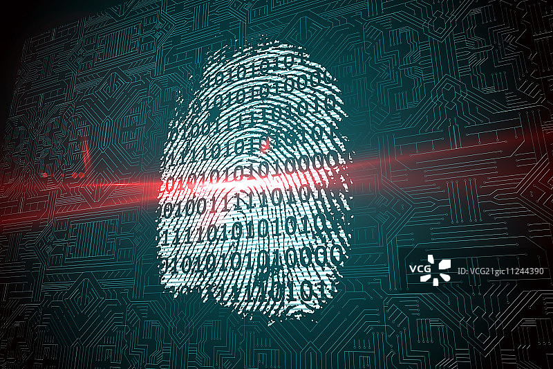 数字安全指纹扫描与二进制代码图片素材