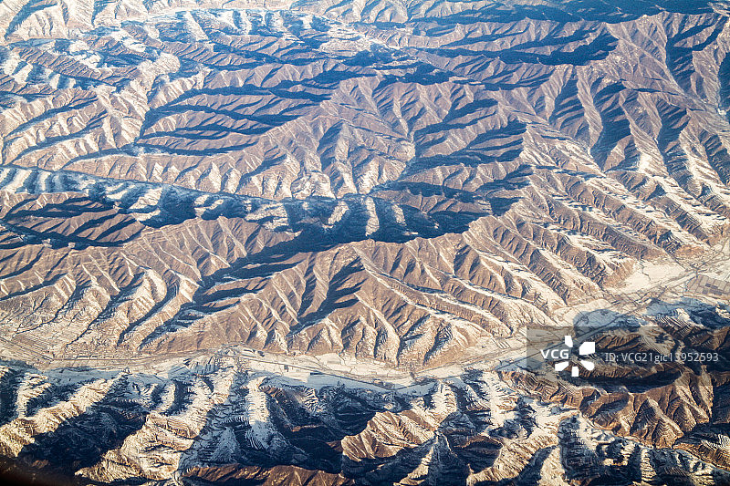 雪后的黄土高原航拍图片素材