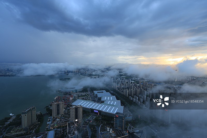 金鸡湖平流雾图片素材