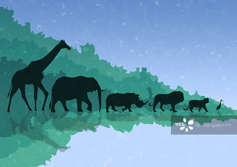 野生动物插图，动物和树图片素材