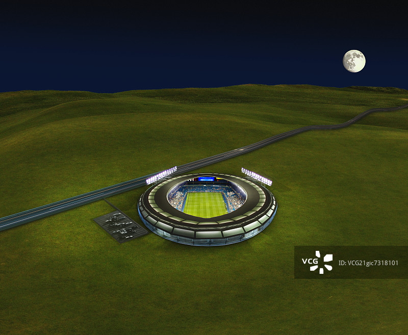 在满月的绿色景观中心的体育场图片素材