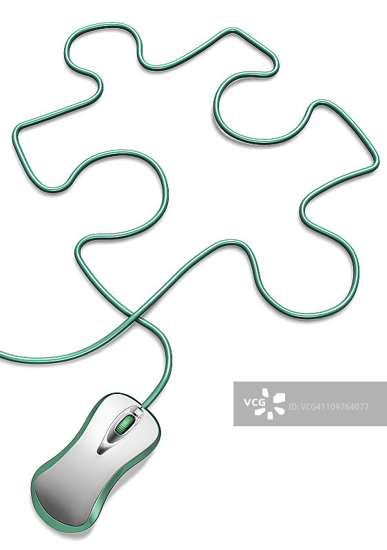 绿色电脑鼠标与电缆形成的拼图图片素材