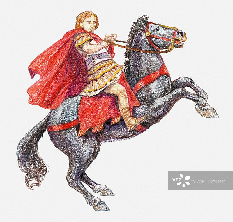 亚历山大大帝骑在马上比塞弗勒斯的插图图片素材