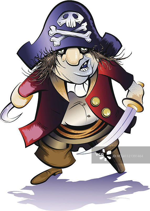 带钩、剑和假腿的海盗船长图片素材