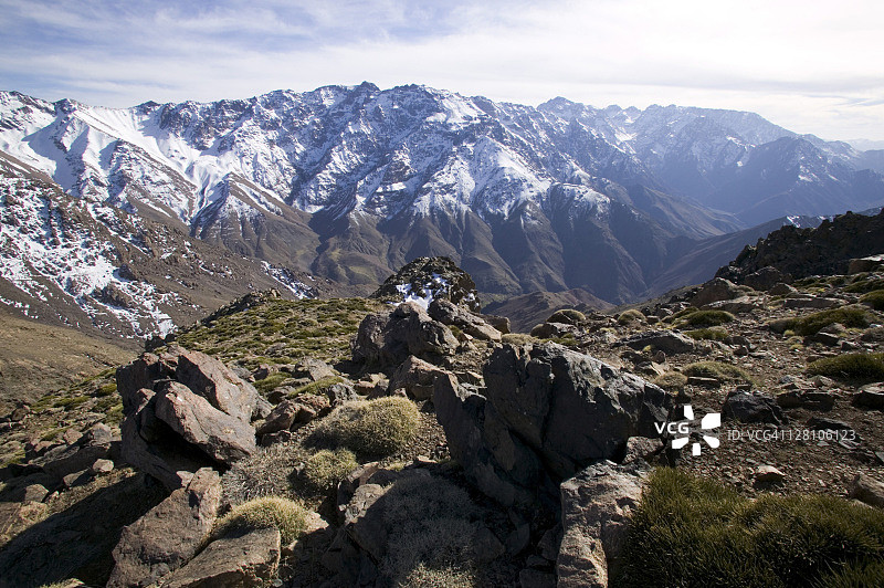 阿特拉斯山脉的Oukaimeden地区的雪原。海拔约3300米。摩洛哥图片素材