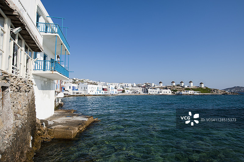 希腊，基克拉迪斯群岛，米科诺斯，米科诺斯镇，海滨建筑图片素材
