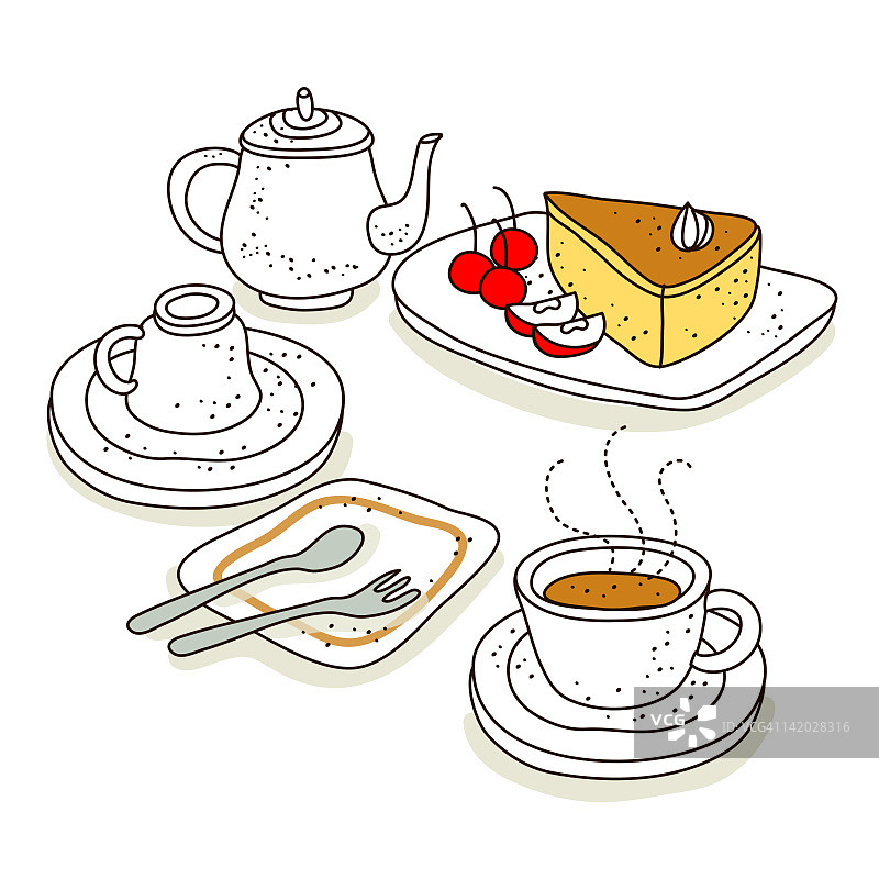 带水壶的茶和蛋糕图片素材