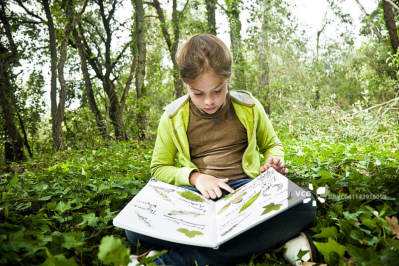 林子里有植物标本室的女孩图片素材