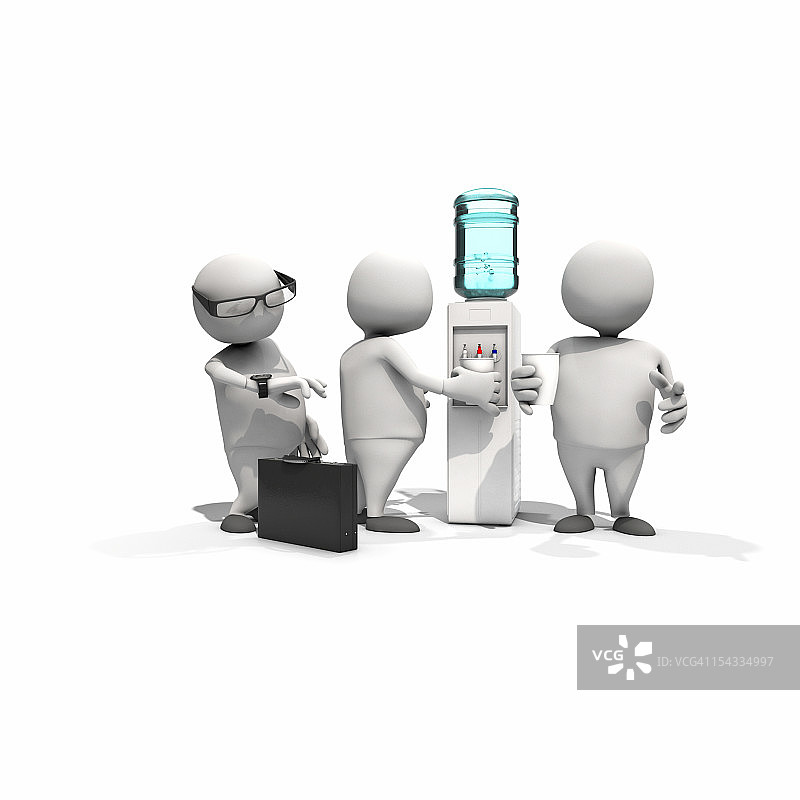 三个拟人人物站在饮水机旁，CGI图片素材
