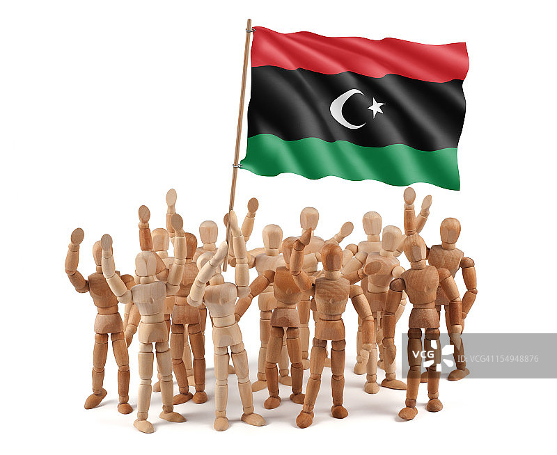 利比亚王国-木制人体模型组与旗帜图片素材