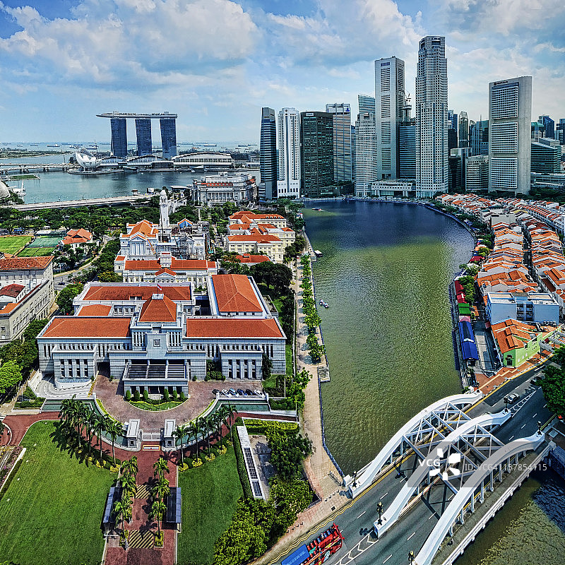 新加坡河与新加坡城市景观图片素材