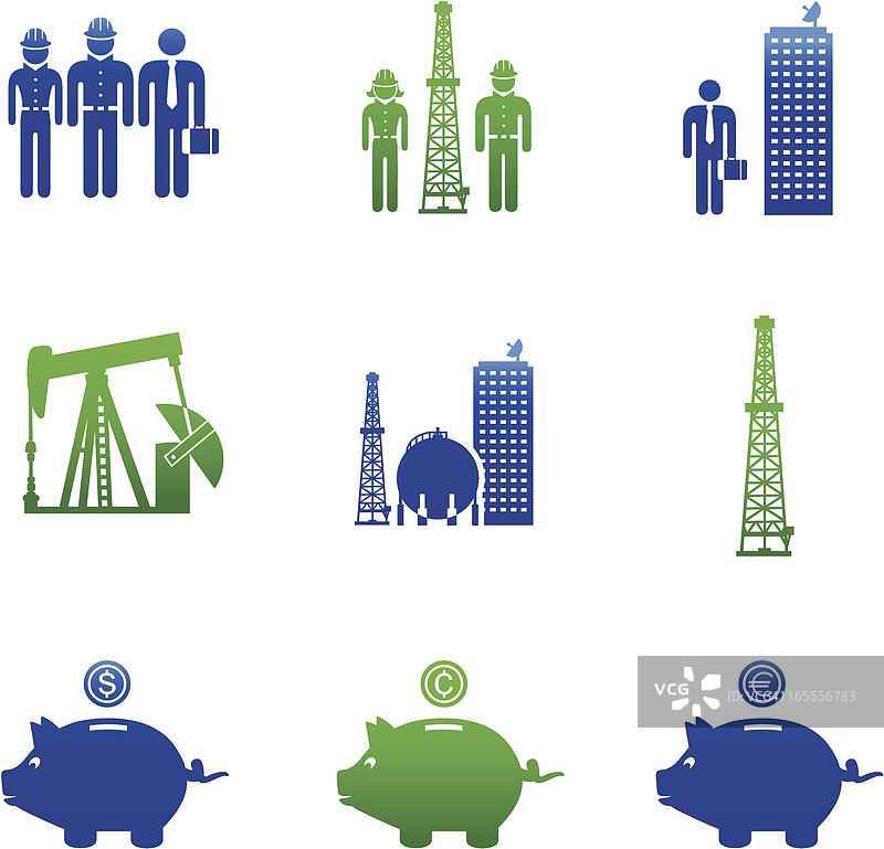 石油和天然气行业职业图标:绿色和蓝色图片素材