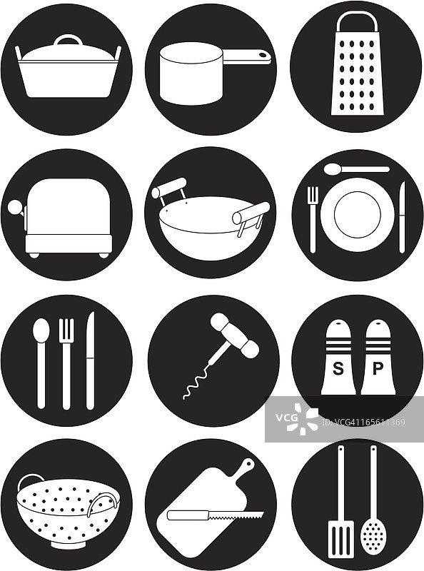 黑色和白色厨房设备图标图片素材