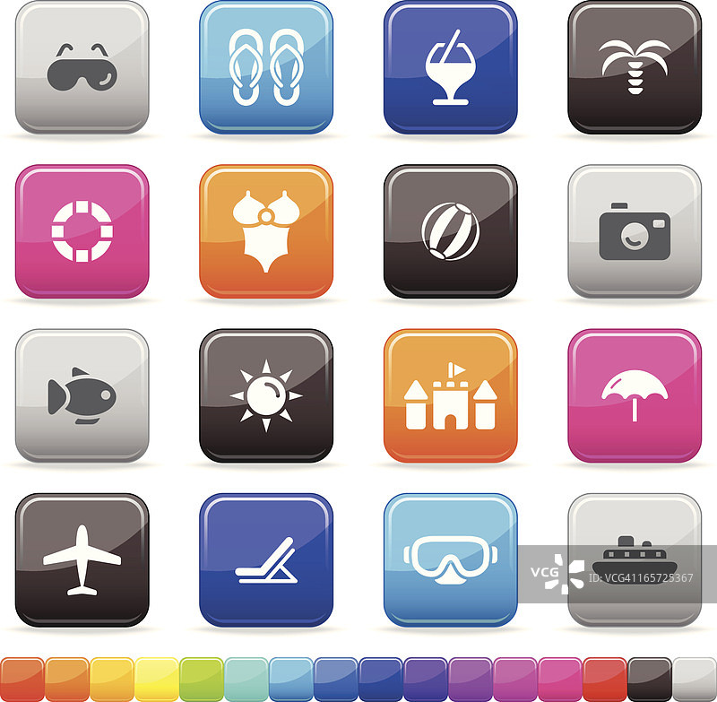 暑假旅游按钮设置16种颜色|丝质系列图片素材
