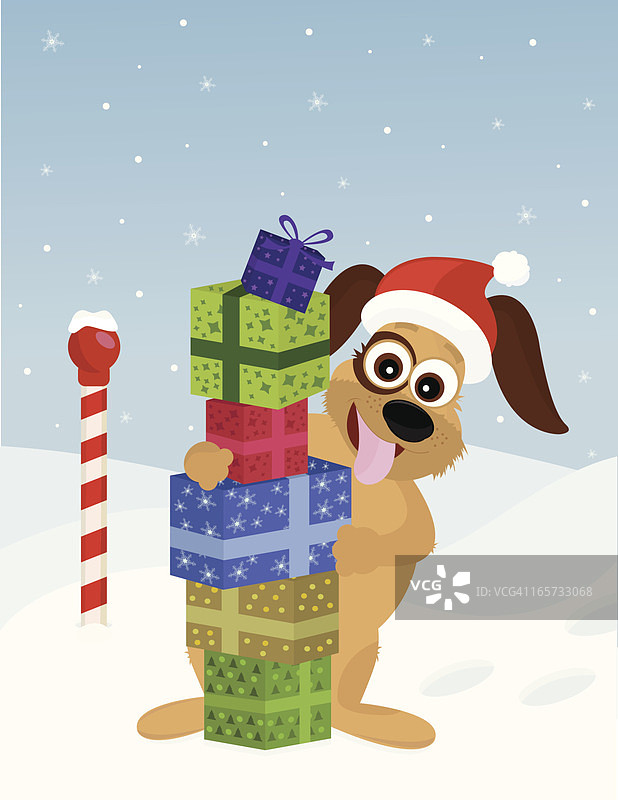 圣诞狗圣诞老人在北极图片素材
