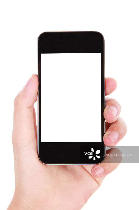 手持智能手机和一个空白的白色屏幕图片素材