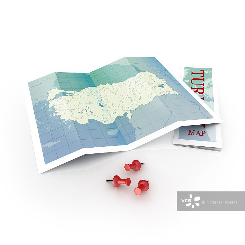 插图的土耳其地图与大头针在白色的背景图片素材