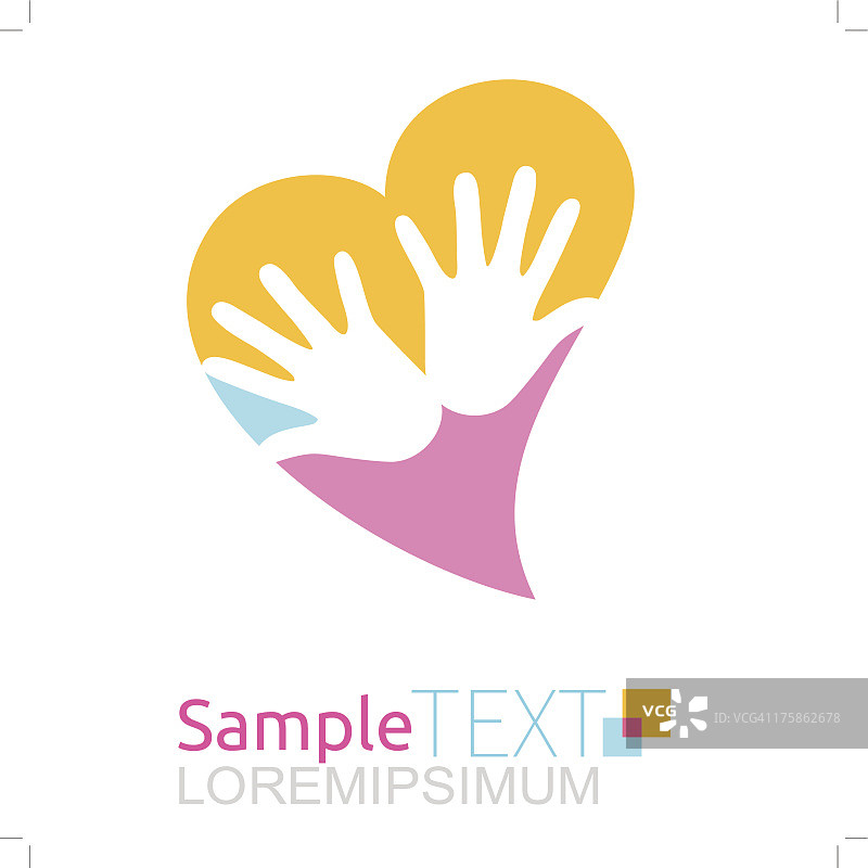 一个黄色、蓝色和粉色心形的手的动画图标图片素材