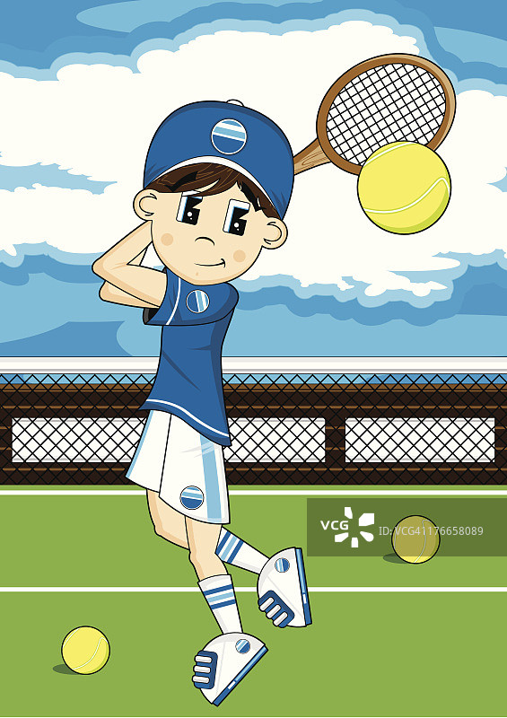 可爱的卡通网球男孩图片素材