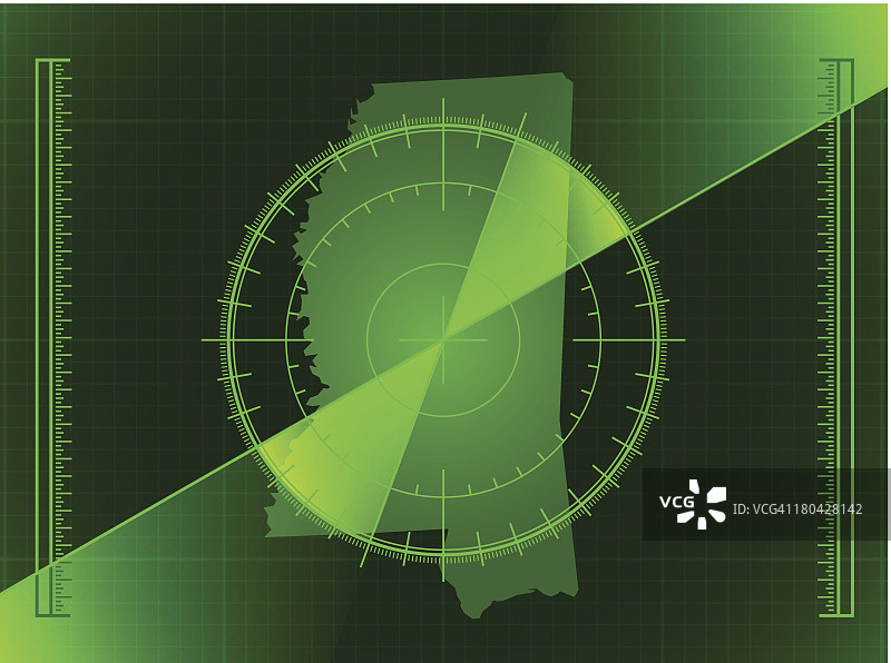 绿色雷达屏幕和密西西比州地图图片素材