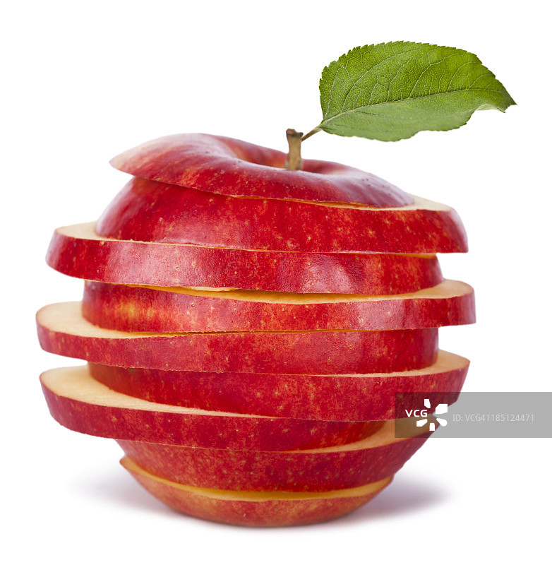 切片红苹果和叶子图片素材