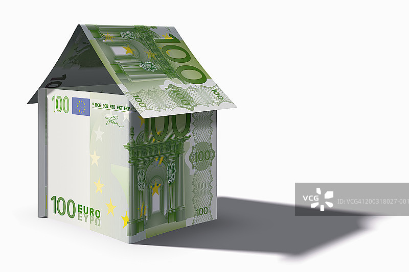 由100欧元纸币建造的房子(数字)图片素材