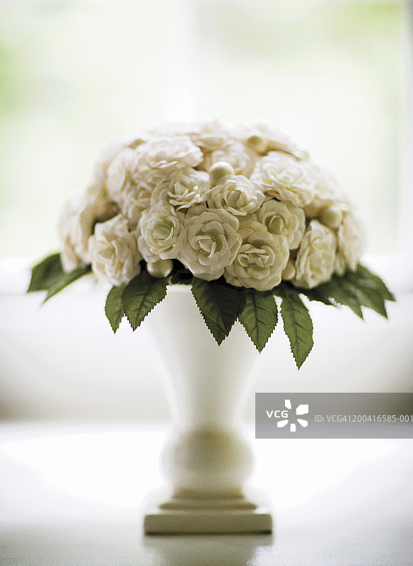 花瓶里的白玫瑰(粒状)图片素材
