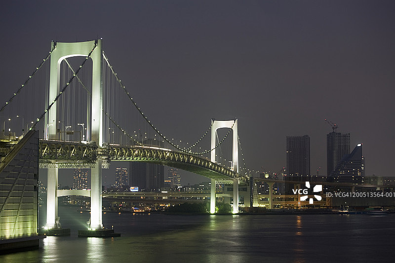 日本，东京，台场，东京湾彩虹桥黄昏图片素材