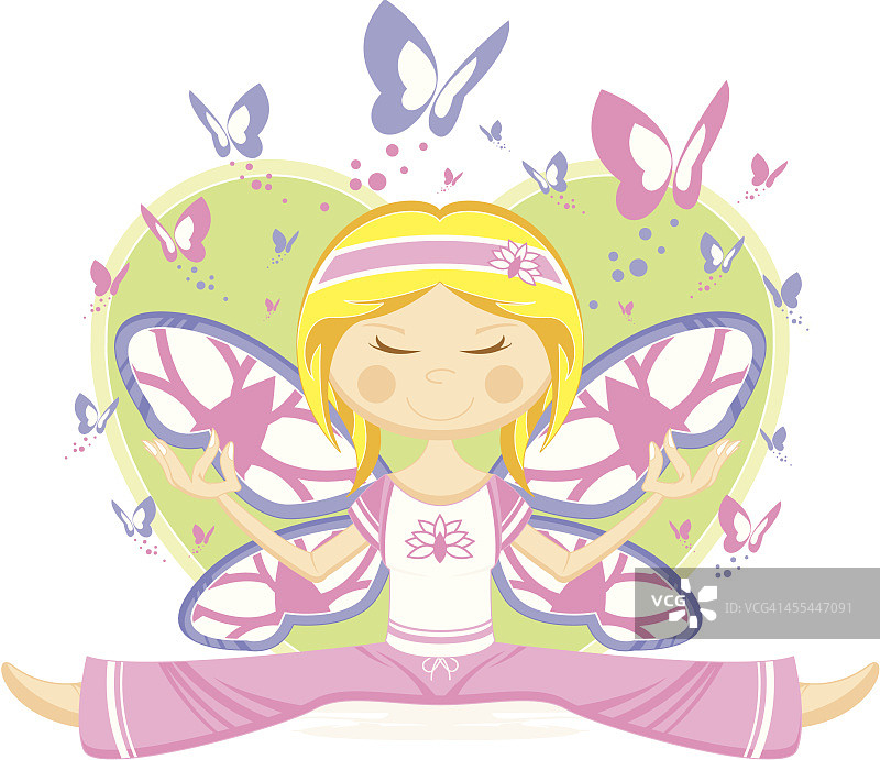 有蝴蝶和心的瑜伽女孩图片素材