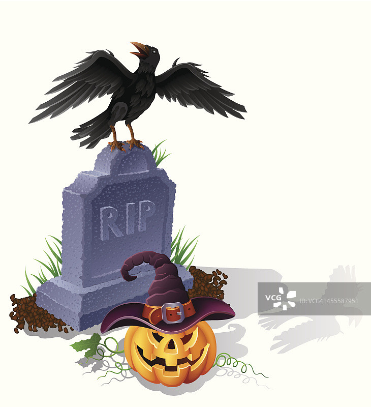 墓地里的乌鸦和南瓜灯图片素材
