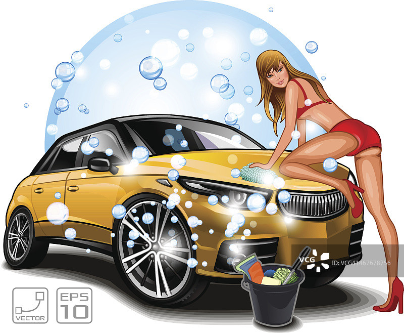 女孩洗汽车图片素材