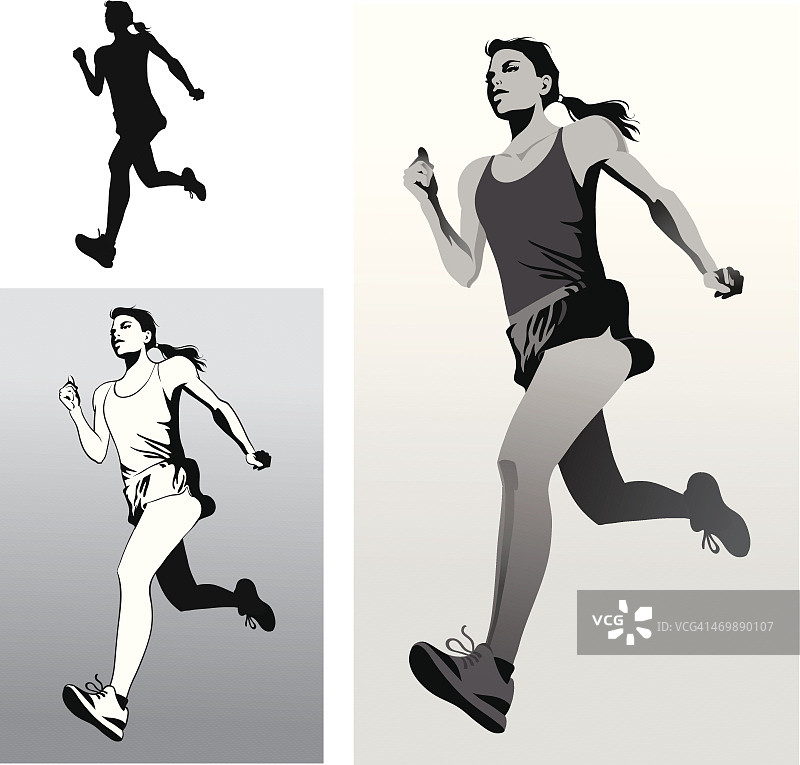 女运动员跑步在黑色和白色图片素材