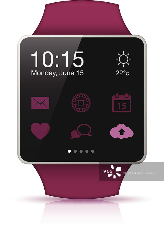 带有应用程序图标的紫色智能手表图片素材