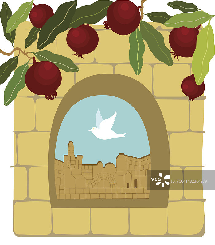 石榴，鸽子，古石墙，耶路撒冷图片素材
