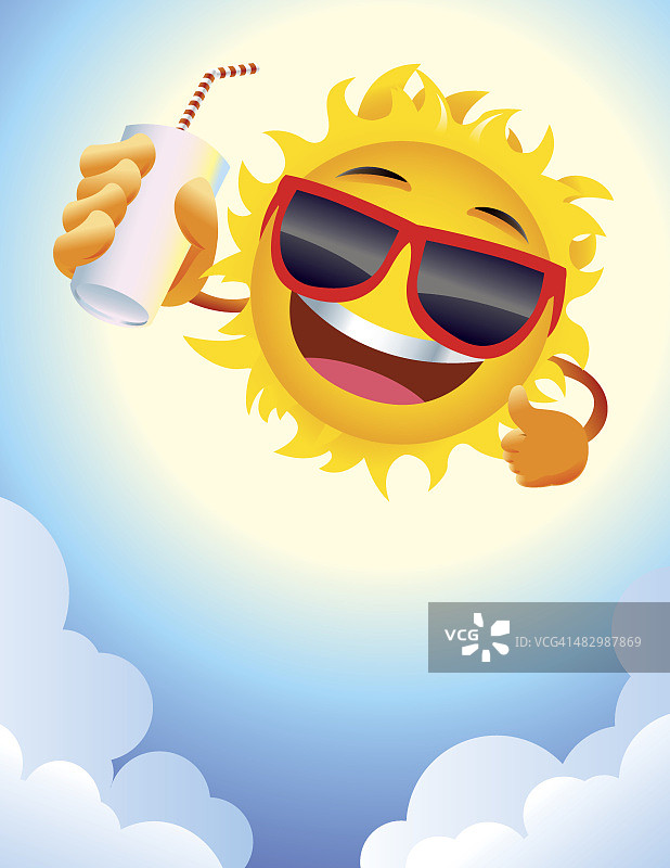 微笑的夏日太阳卡通人物与凉爽的太阳镜图片素材