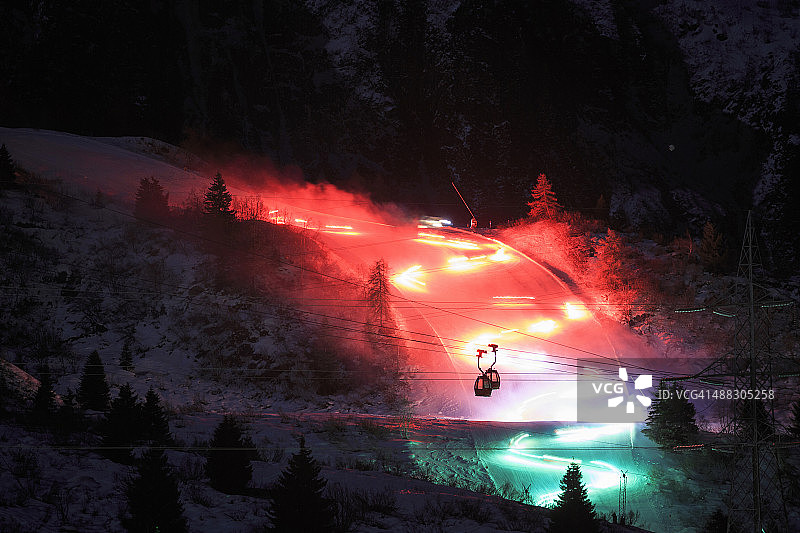 夜雪滑雪威特高山景观图片素材