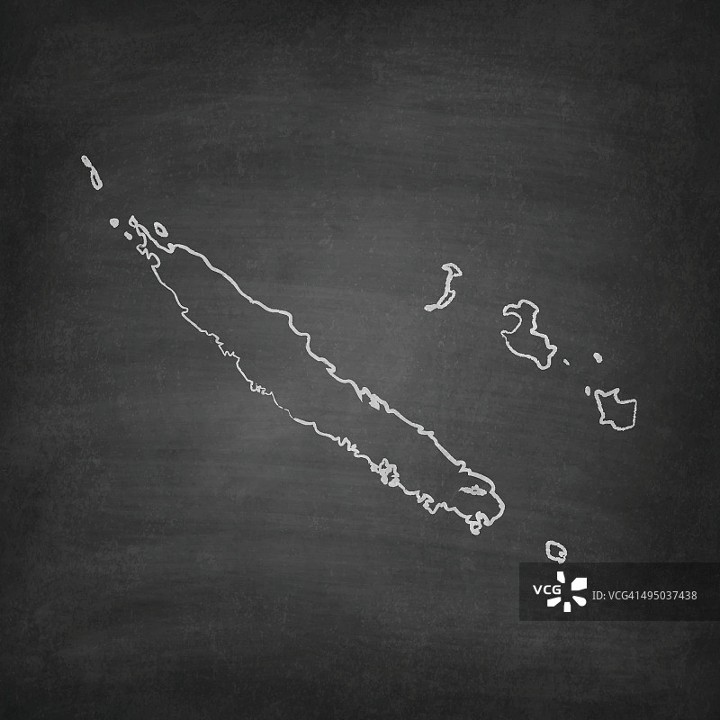 新喀里多尼亚地图在黑板上-黑板图片素材
