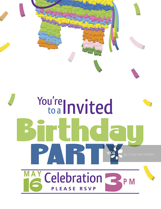 少年Piñata生日派对邀请模板图片素材