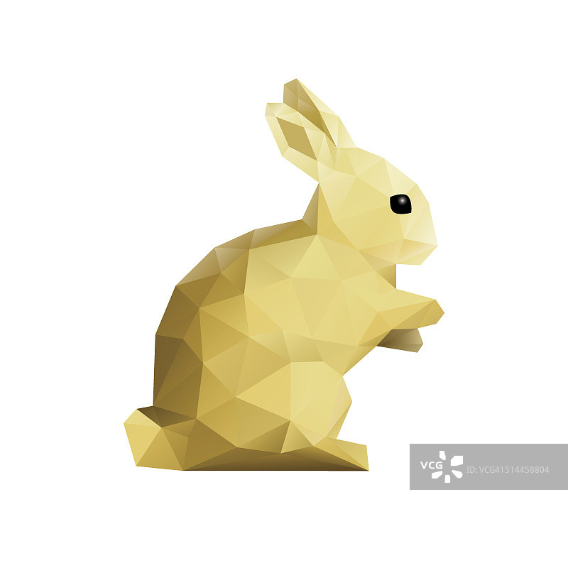 黄金复活节低聚兔子在平坦的白色背景图片素材