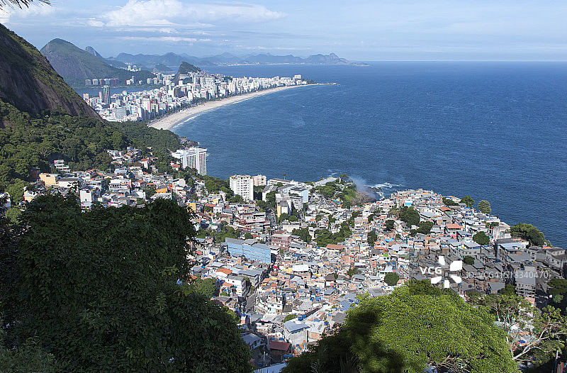 巴西里约热内卢的Ipanema海滩和Vidigal Favela图片素材