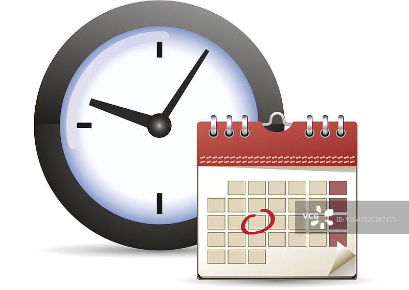 日历与一天标记和时钟图标图片素材