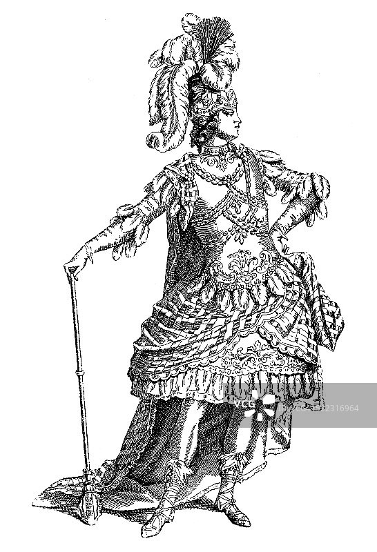 18世纪法国戏剧服装的古董插图(古罗马)图片素材