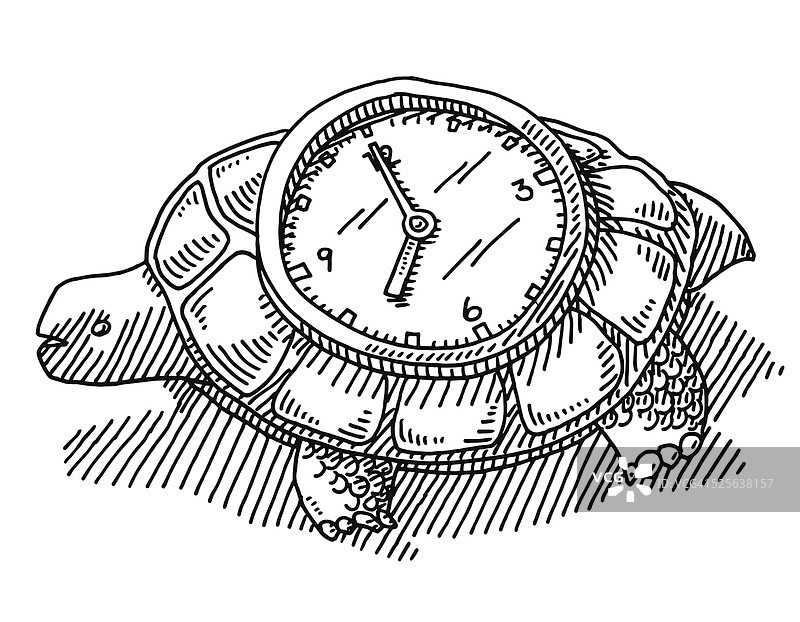 慢度概念时钟海龟绘图图片素材