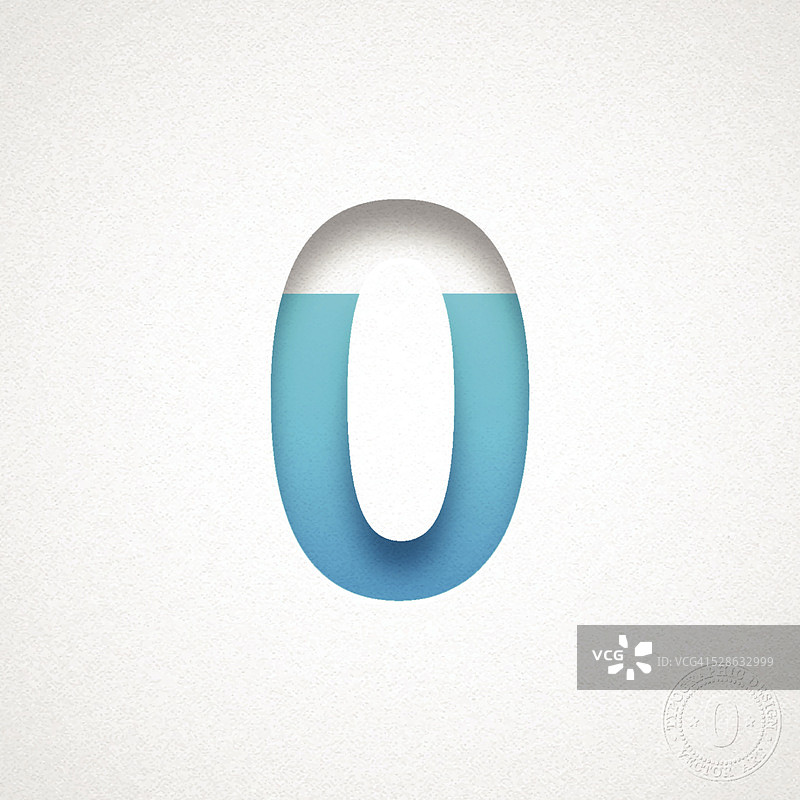 数字0设计-蓝色字母在水彩纸上图片素材